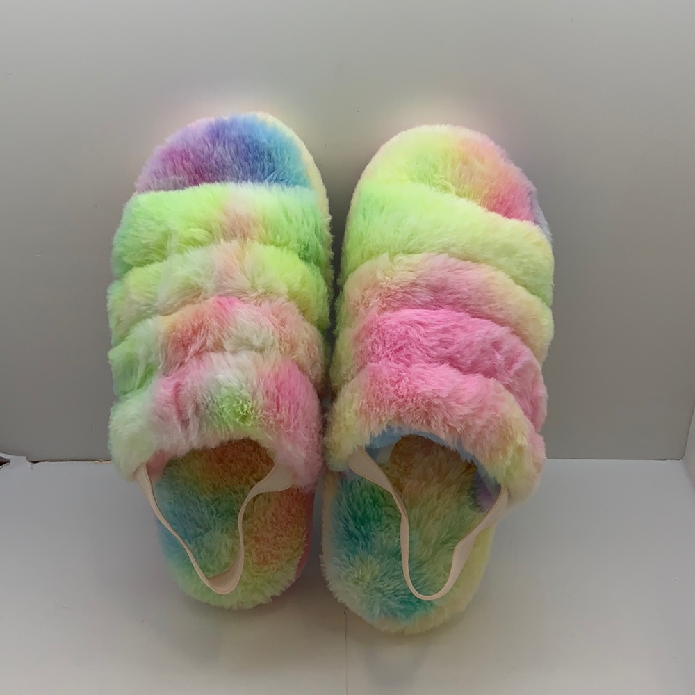 Rainbow faux fur comfortable sandal slipper